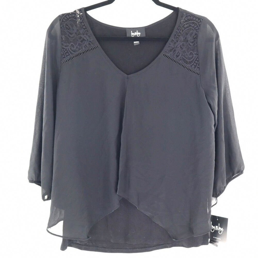 Babydoll Black Sheer Blouse with Lace Accents